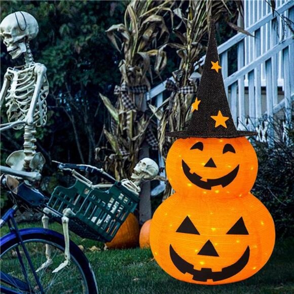 Halloween Decor, 3 FT Pop Up Collapsible Pumpkin, Pre-Lit 50 LED Lighted Pupmkin - Picture 7 of 8